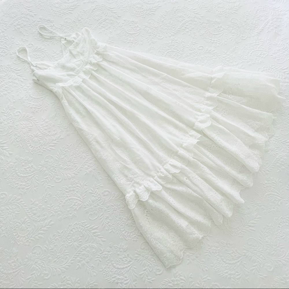 NWOT Lulus How Much I Love You White Eyelet Tiered Midi Dress Small - Picture 4 of 8